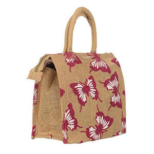 Sac à provisions en jute biodégradable de qualité supérieure fait à la main en Inde avec poignée zippée créateur fantaisie pour une utilisation polyvalente - Product Image 1