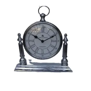 Round Cast Aluminium Table Clock Two Pillar Available in Other Finishes Available Home Decor