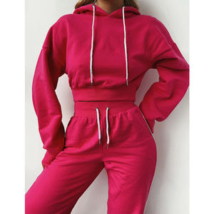 Nouveau survêtement femmes solide Offre Spéciale mode Streetwear personnalisé femmes 2 pièces ensemble survêtement survêtement doudounes gants sweats à capuche - Product Image 2