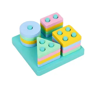 Wooden color shape matching and education toys shape matching color discrimination set pillars