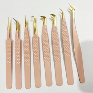 Pince à épiler d'extension de cils de poignée de diamant de vente chaude avec le volume durable de pointe d'or 24k et la pince à épiler de cils d'isolement - Product Image 2