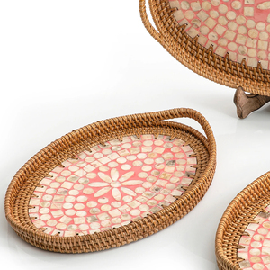 ถาดหวายตกแต่งลายมุกสุดฮิตสำหรับบ้านและโรงแรม ถาดเสิร์ฟหวายรูปวงรี - Product Image 3
