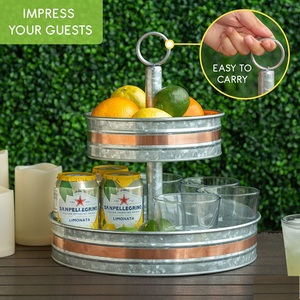 Luxurious 2 <b>Tier</b> <b>Cake</b> <b>Stand</b> Galvanized Metal with Copper Lining Perfect Hotel Restaurant Kitchenware Accessory Elegant Display - Product Image 5