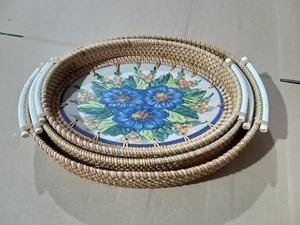 Plateau à fruits en rotin vietnamien 2025 avec paniers décoratifs ronds, plateau de rangement avec poignée - Product Image 6