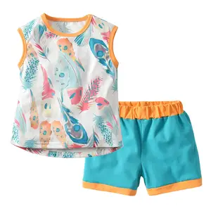 Wholesale Kids Clothing Set 2 Pcs Print Toddler Girls Clothing Set Tops Vest + Shorts Summer Clothes For girls clothing Set