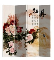 Paravent de séparation de pièce SCE moderne et mobile, imprimé couleur, avec cadre en bois et toile, série Fleurs et Arbres