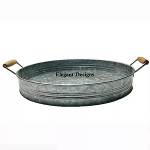 Bandeja de servicio galvanizada con forma redonda, plato de servicio galvanizado ecológico, hecho a mano, barato, venta al por mayor - Product Image 6
