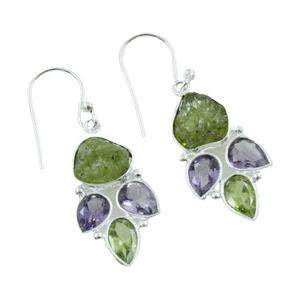 Pendientes de gota clásicos de piedra de múltiples gemas hechos a mano Plata de Ley 925 regalo de fiesta de boda Unisex India - Product Image 3