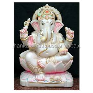 Statue indienne en pierre de marbre Antique, Statue de seigneur ganbangladesh, assis sur plateforme - Product Image 1