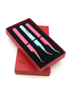 Haute qualité rose et bleu clair poudre revêtement 90 degrés incurvé en acier inoxydable Extension de cils pince à épiler outil de beauté - Product Image 6