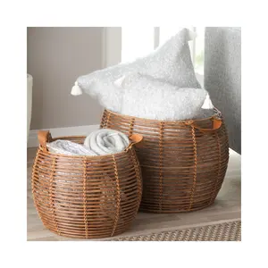 Rattan Basket Rattan Laundry Basket with Leather Handles Woven Handicrafts Best Price International Shipping