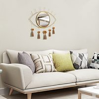 Miroirs muraux bohèmes décoratifs en forme d'œil maléfique, miroirs en métal dorés avec des glands, excellent art mural pour la salle de bain, la chambre à coucher, le salon
