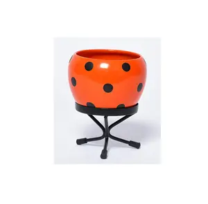 Flower pot and stand large Orange pot and Black stand for indoor interior decoration