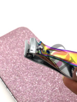 Nouveauté : Coupe-ongles incurvé professionnel en acier inoxydable japonais, couleur argent plasma arc-en-ciel, avec logo personnalisé