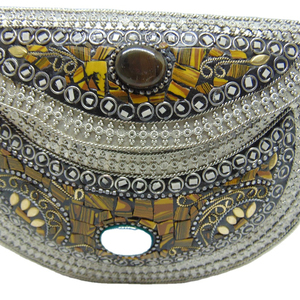Stone <b>Studded</b> Vintage brass metal mosaic clutch - Product Image 2