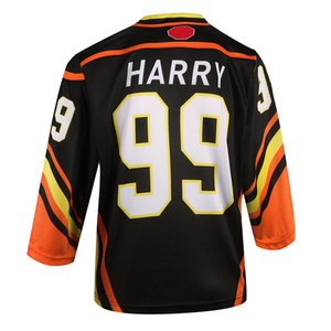 Maillot de hockey sur glace 100% polyester, technique de sublimation pour adultes et nom d'équipe OEM, design personnalisé, nouveauté - Product Image 2