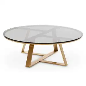도매 하이 퀄리티 라운드 커피 테이블 유리 상단 금속베이스 센터 테이블 거실 로비 티 테이블