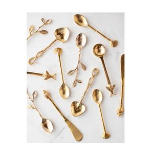 Cuillère à café et à épices en laiton, avec fourchette et poignée en forme de feuilles, outil et cadeau pour le thé - Product Image 2