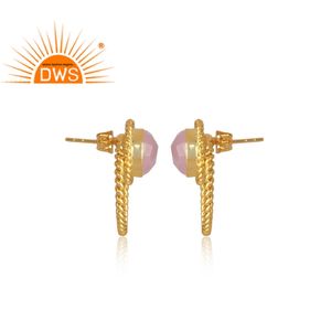 Boucles d'oreilles en laiton Rose en pierre précieuse, bijou à la mode, Design rond, livraison gratuite - Product Image 3