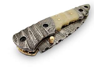 Couteau pliant de poche en acier Damas de qualité supérieure, fabriqué à la main, de qualité industrielle, avec manche en corne de bélier, OEM ZR ZR1481 - Product Image 2