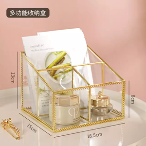 Station de rangement de maquillage de luxe, support de bureau en métal doré acrylique - Product Image 4