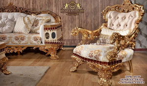 Ensemble de meubles de salon en teck de style moderne luxueux, sculpté à la main, touche dorée, sculpté lourd, taille et couleur personnalisées, durable - Product Image 3