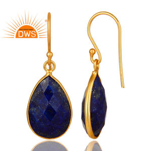 Pendientes colgantes de piedras preciosas de lapislázuli de plata 925 chapados en oro de 18 quilates de alto pulido Proveedor de joyas Colección clásica - Product Image 3