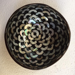 Black coconut bowl with enlessly pieces flower detail, Eco friendly handmade bowl from vietnam - Product Image 1
