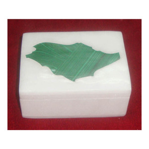 ธรรมชาติสีเขียว Malachite หินอ่อนสีขาวฝังกล่องเครื่องประดับ - Product Image 1