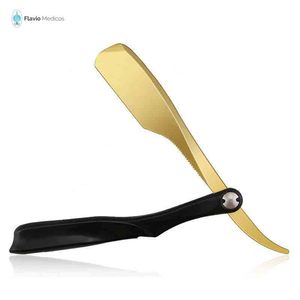 มีดโกนหนวดแบบแมนนวลสำหรับผู้ชาย,มีดโกนแนววินเทจทรงตรงแต่งขอบโลหะ - Product Image 3