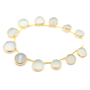 Aqua Druzy 13-15MM perles rondes lunette en argent 14K/18K plaqué or côté supérieur 12 brins percés - Product Image 5