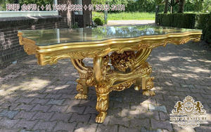 Juego de mesa de comedor de madera tallada de estilo real, muebles de lujo de diseño, conjunto de comedor con forma de corazón dorado - Product Image 3