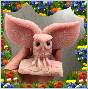 Natural Rose Quartz <b>Carved</b> <b>Owl</b> Figurine for Jewelry Making Wholesale - Product Image 1