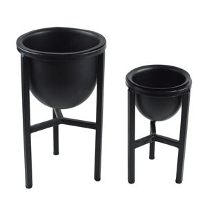 Juego de dos macetas de flores de decoración, color negro, diseño de acabado, alta calidad, hierro, Metal - Product Image 1