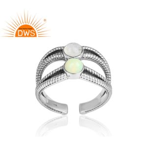 Piedra lunar de arcoíris Natural para mujer, Gema de ópalo etíope, vástago dividido, anillo de plata, proveedor de joyería - Product Image 2