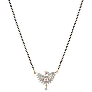 Diseño de pavo real con blanco y rosa diamante indio tradicional Mangalsutra chapados en plata - Product Image 1