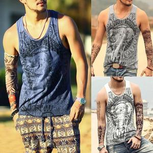 Wholesale <b>Men</b> Fitness <b>Singlet</b> Tank Top Sports Gym Vest Polyester/Cotton Quick Dry Breathable Custom Name - Product Image 2