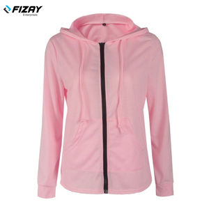 Chándal deportivo ajustado para mujer, chaqueta con capucha de gimnasio de Color sólido con cremallera, decoración de logotipo, suéteres de tela tejida ligera, sudaderas con capucha - Product Image 4