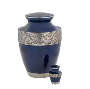 Beautiful Flower Engraved Blue Cremation <b>Urn</b> Memorial Metal Adults Human Funeral <b>Ashes</b> Cremation <b>Urn</b> American/European Style - Product Image 6