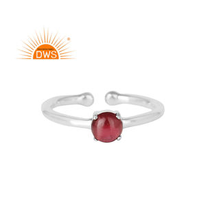Garnet Gemstone Prong Set Ring High Quality 925 Sterling Shiny Silver Adjustable Band Ring Handmade Jewelry Wholesale - Product Image 1