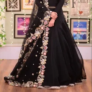 2022 vestido bordado Duptta hasta el suelo con encaje decoración de lentejuelas cuentas de cristal Dabka para fiesta o boda - Product Image 1