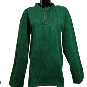 GauzI เสื้อลำลองสำหรับผู้ชาย,เสื้อโยคะคอตตอนสไตล์อินเดียสีพื้น Kurta - Product Image 1