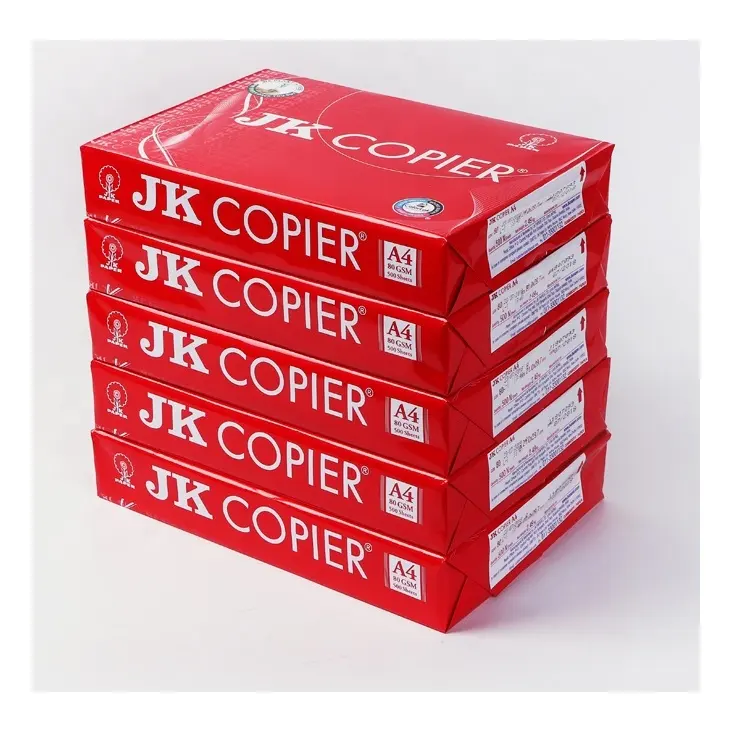 Wholesale JK A4 Size 500 Sheet Easy Copier Paper 80 Gsm manufacturer of best quality pure white A4 office paper