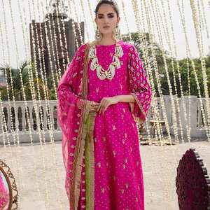 Robe pantalon longue de styliste pour femmes, broderie brodée avec des perles de verre de cristal, dbka, travail pour tenue de soirée, mariage @ 2022 - Product Image 1