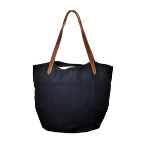 Heavy Duty Cotton Black Canvas Tote Bag with <b>Leather</b> Handle Eco-Friendly Fashionable Promotional <b>Shopping</b> and Travel Bag - Product Image 4