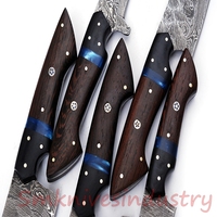 Handgemaakte Damascus DIY kookmes set, 1-delig vaststaand koksmes met hoge koolstofstaal drop point lemmet en houten handvat.