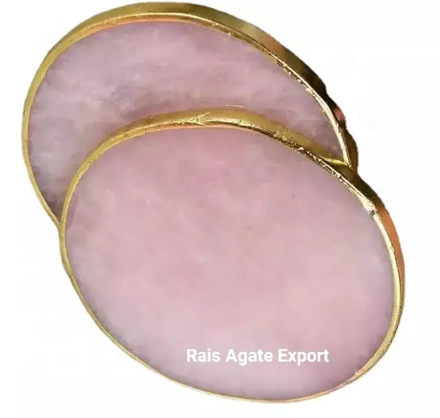 Großhandel Rose Quarz runde Untersetzer dekorative natürliche Lade platte mit Gold & Silber Rand für zu Hause und Schreibtisch Dekoration verwendet