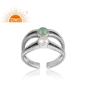 หินธรรมชาติเอธิโอเปียโอปอลและไข่มุกข้อควรระวังแยกก้านปรับแหวนผู้ค้าส่งเครื่องประดับ - Product Image 2