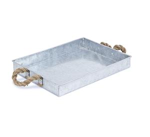 Plateau en métal galvanisé le plus vendu avec poignée en corde Plateau de service à prix économique pour l'exportation en gros depuis l'Inde - Product Image 1