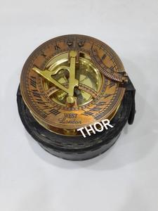 Sundial Compass-Pantalla digital de latón macizo y cobre Caja de cuero negra antigua-Artículo de bolsillo coleccionable con esfera de sol - Product Image 6